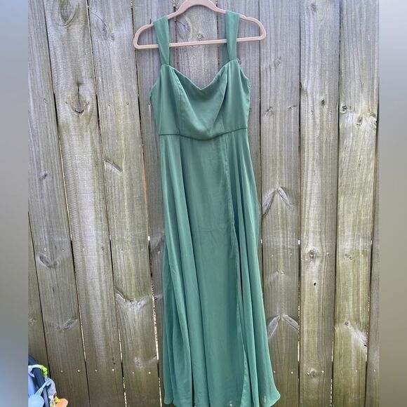 After Six Contoured Wide Strap Sweetheart Maxi Dress Seagrass Green Sage Size 8 - Picture 3 of 7